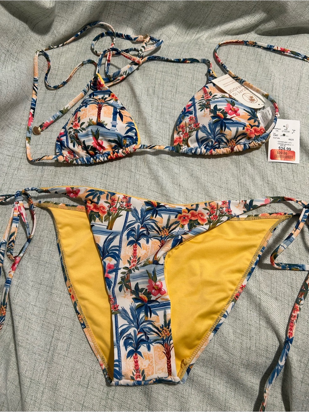 Floral Yellow Panel Triangle Bikini - Women Swim Bikini